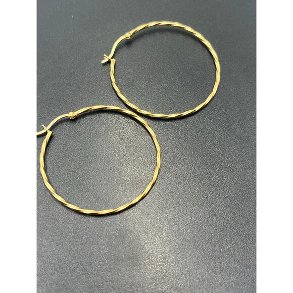 Designer Signed 14k 585 Yellow Gold Twisted Hoop Earrings 40mm, 2.1 grams - Picture 3 of 10